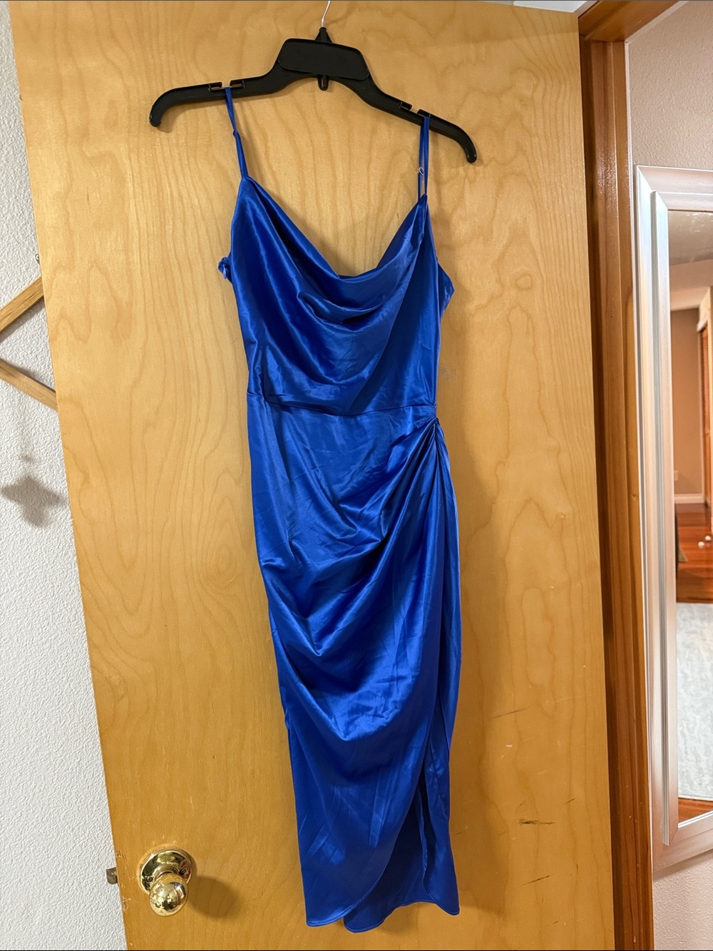 Royal Blue Satin Cowl Neck Slip Dress